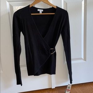 Black faux wrap knit top